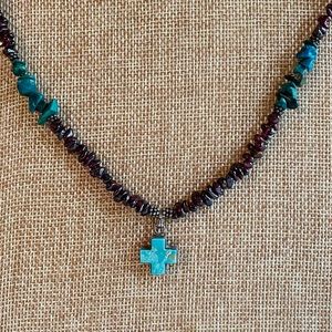Vintage Sterling Silver Turquoise Garnet Necklace